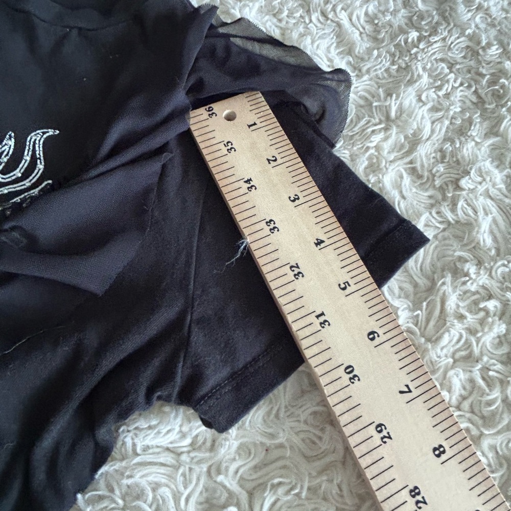 women's Black Graphic Tee with Ruffle Detail - Picture 7 of 7